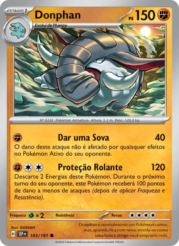 Donphan — Fagulhas Impetuosas 103 Portuguese Pokémon card