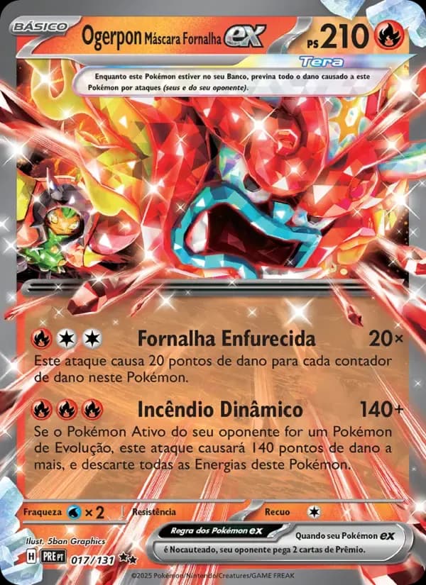 Ogerpon Máscara Fornalha ex — Evoluções Prismáticas 17 Portuguese Pokémon card