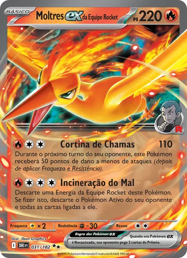 Moltres ex da Equipe Rocket — Rivais Predestinados 31 Portuguese Pokémon card