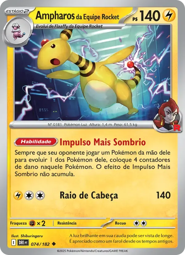 Ampharos da Equipe Rocket — Rivais Predestinados 74 Portuguese Pokémon card