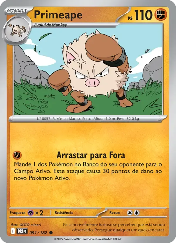 Primeape — Rivais Predestinados 91 Portuguese Pokémon card