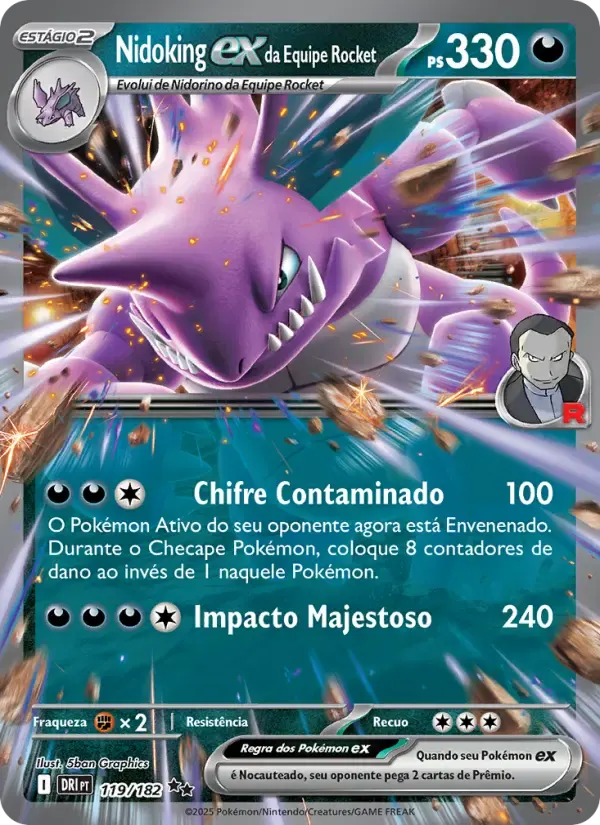 Nidoking ex da Equipe Rocket — Rivais Predestinados 119 Portuguese Pokémon card