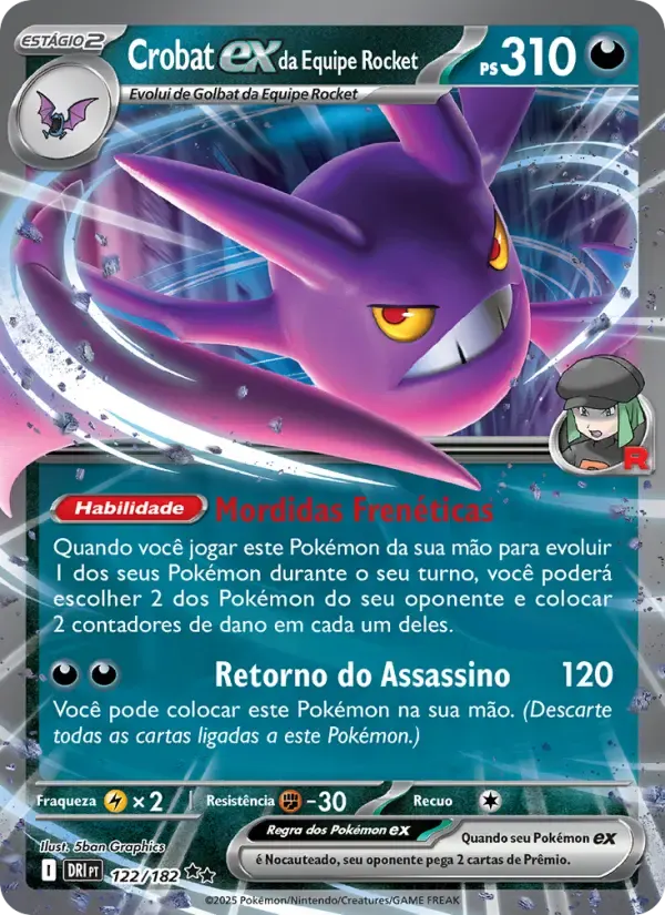 Crobat ex da Equipe Rocket — Rivais Predestinados 122 Portuguese Pokémon card
