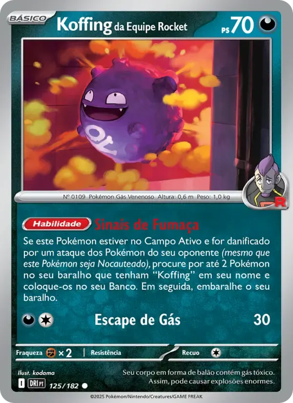 Koffing da Equipe Rocket — Rivais Predestinados 125 Portuguese Pokémon card
