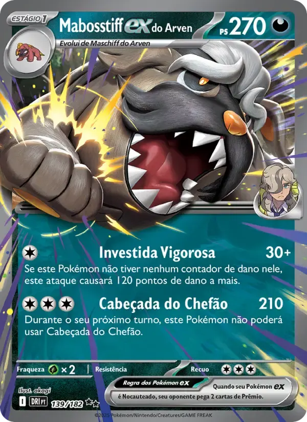 Mabosstiff ex do Arven — Rivais Predestinados 139 Portuguese Pokémon card