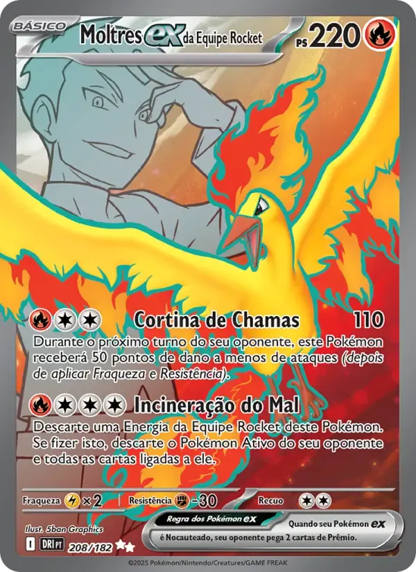 Moltres ex da Equipe Rocket — Rivais Predestinados 208 Portuguese Pokémon card