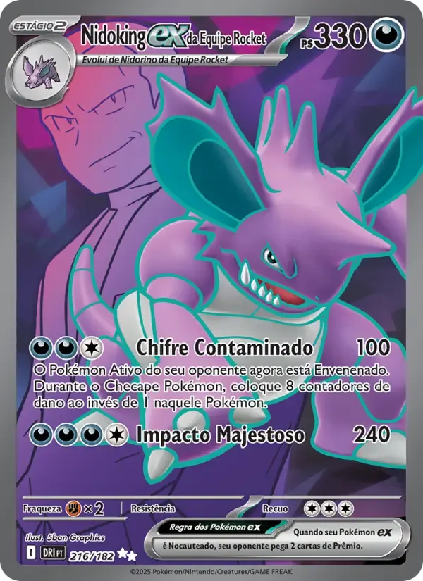 Nidoking ex da Equipe Rocket — Rivais Predestinados 216 Portuguese Pokémon card