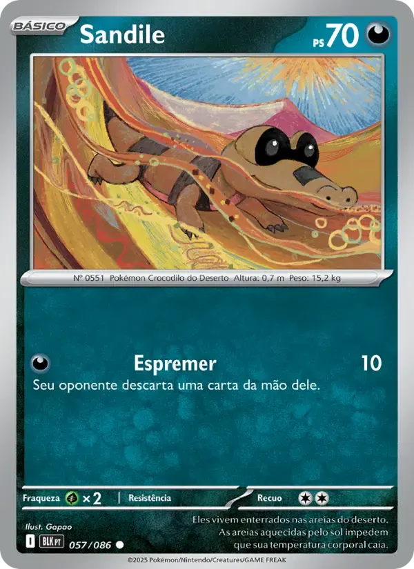 Sandile — Raio Preto 57 Portuguese Pokémon card
