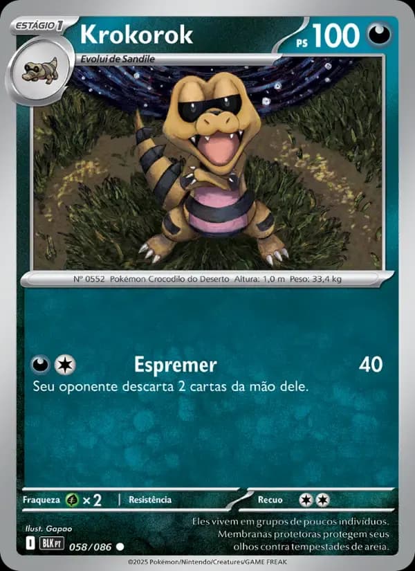 Krokorok — Raio Preto 58 Portuguese Pokémon card