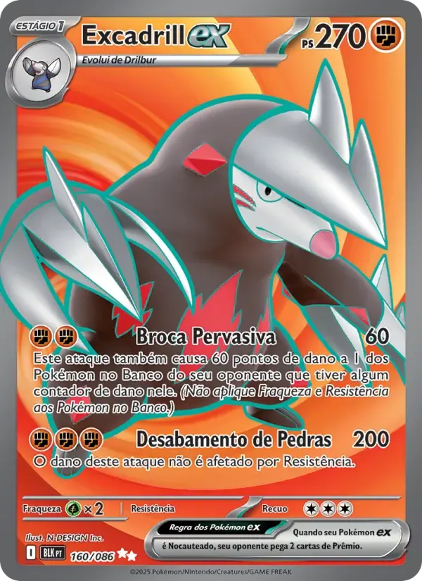 Excadrill ex — Raio Preto 160 Portuguese Pokémon card