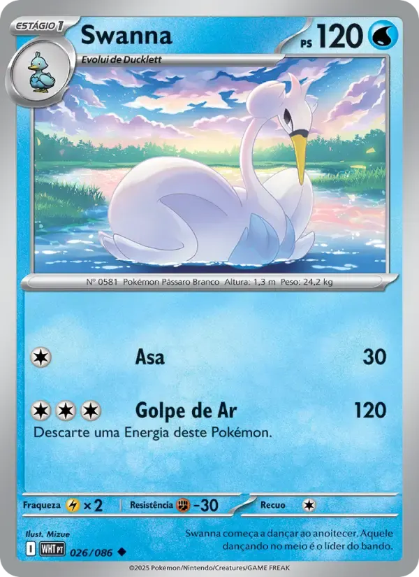 Swanna — Fogo Branco 26 Portuguese Pokémon card