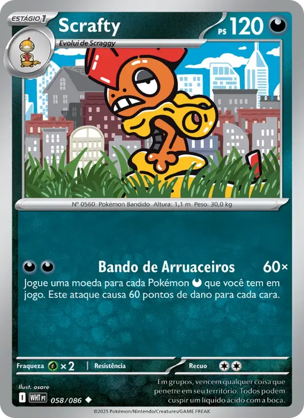 Scrafty — Fogo Branco 58 Portuguese Pokémon card