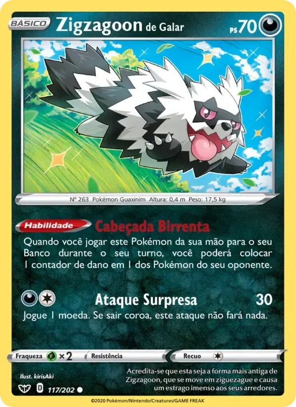 Zigzagoon de Galar — Espada e Escudo 117 Portuguese Pokémon card