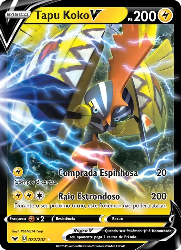 Tapu Koko V — Espada e Escudo 72 Portuguese Pokémon card