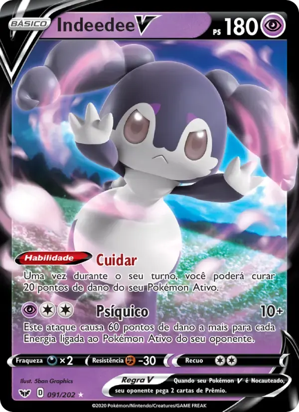 Indeedee V — Espada e Escudo 91 Portuguese Pokémon card
