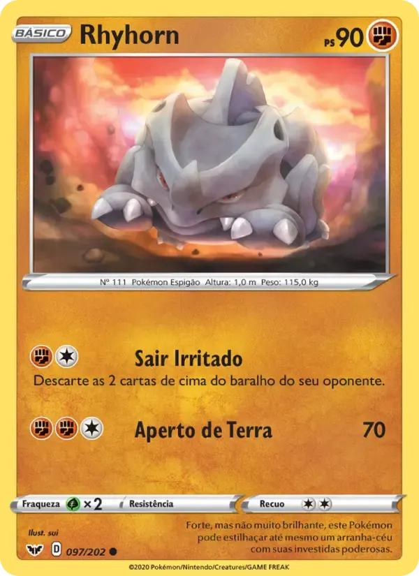 Rhyhorn — Espada e Escudo 97 Portuguese Pokémon card