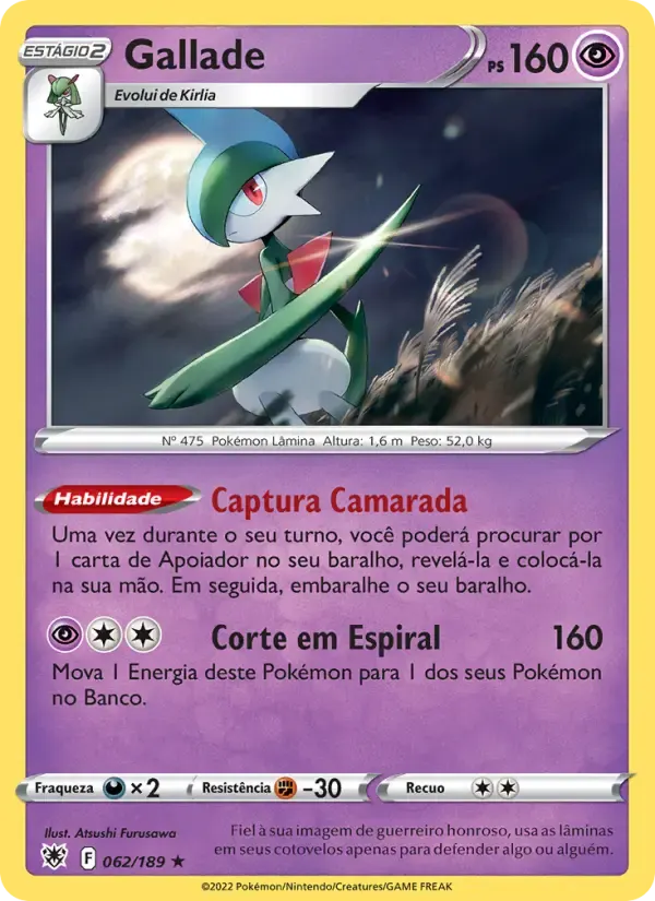 Gallade — Estrelas Radiantes 62 Portuguese Pokémon card