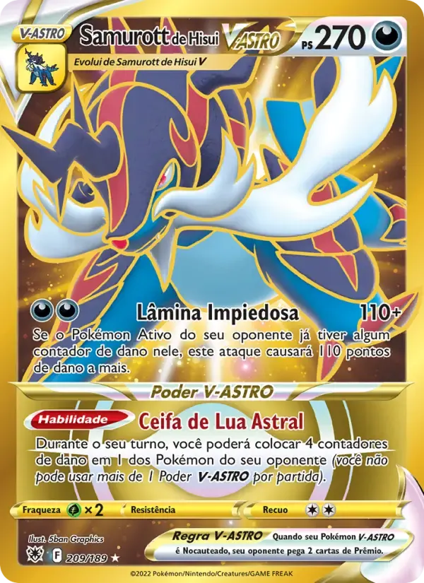 Samurott de Hisui V-ASTRO — Estrelas Radiantes 209 Portuguese Pokémon card