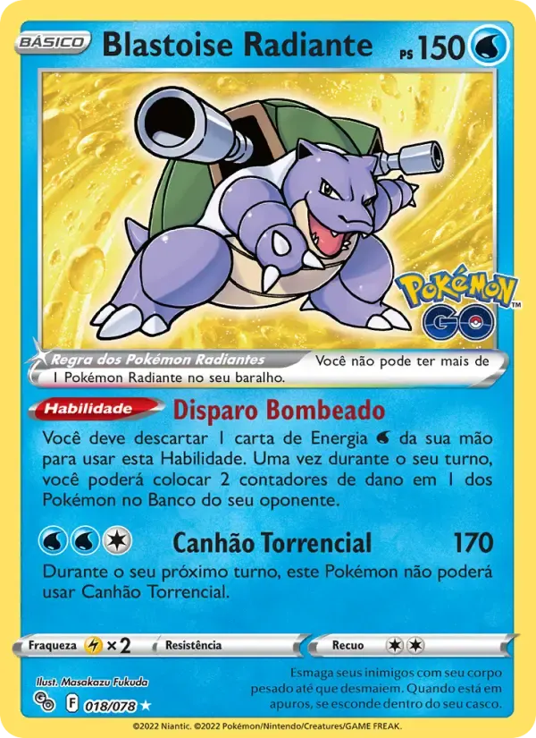 Blastoise Radiante — Pokémon GO 18 Portuguese Pokémon card