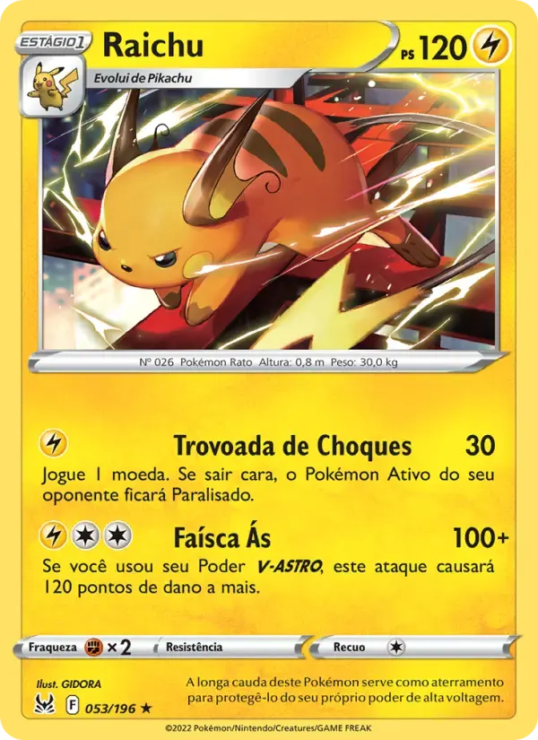 Raichu — Origem Perdida 53 Portuguese Pokémon card