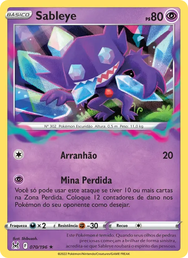 Sableye — Origem Perdida 70 Portuguese Pokémon card