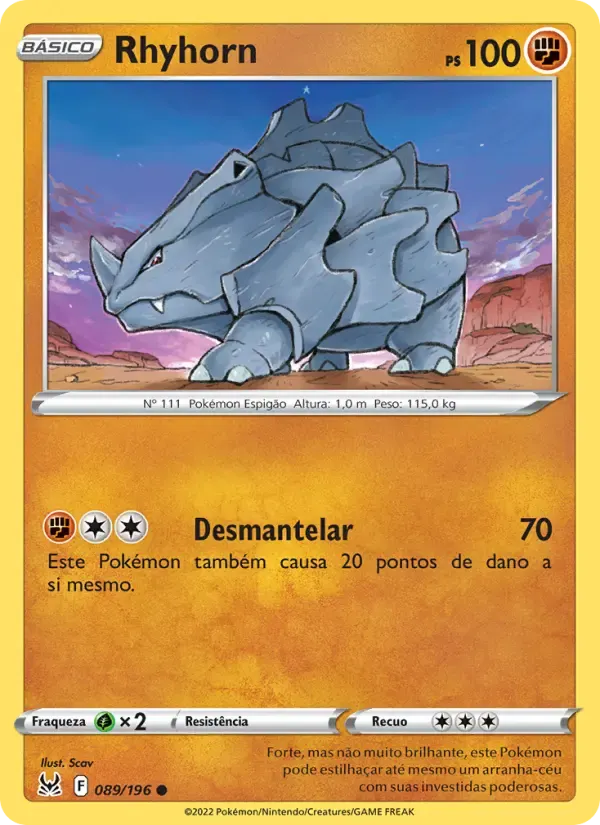 Rhyhorn — Origem Perdida 89 Portuguese Pokémon card