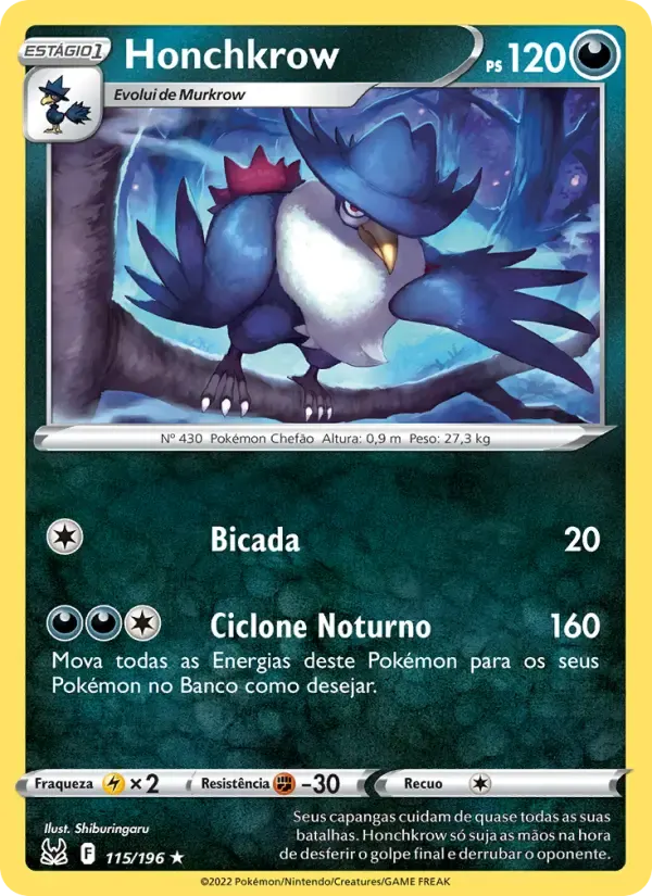 Honchkrow — Origem Perdida 115 Portuguese Pokémon card