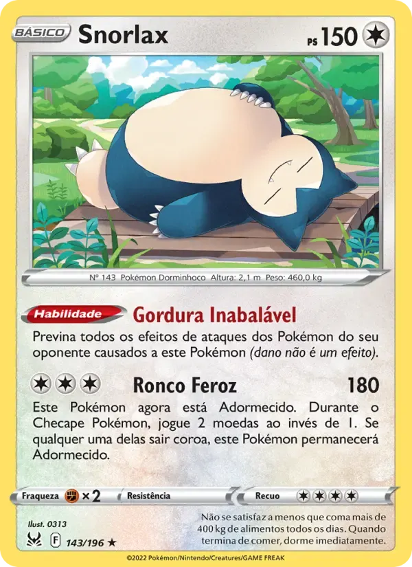 Snorlax — Origem Perdida 143 Portuguese Pokémon card