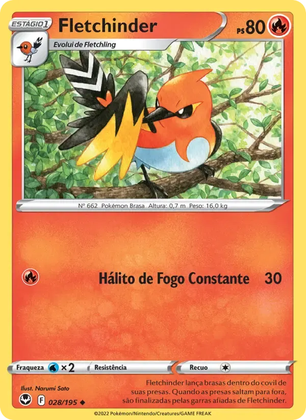 Fletchinder — Tempestade Prateada 28 Portuguese Pokémon card