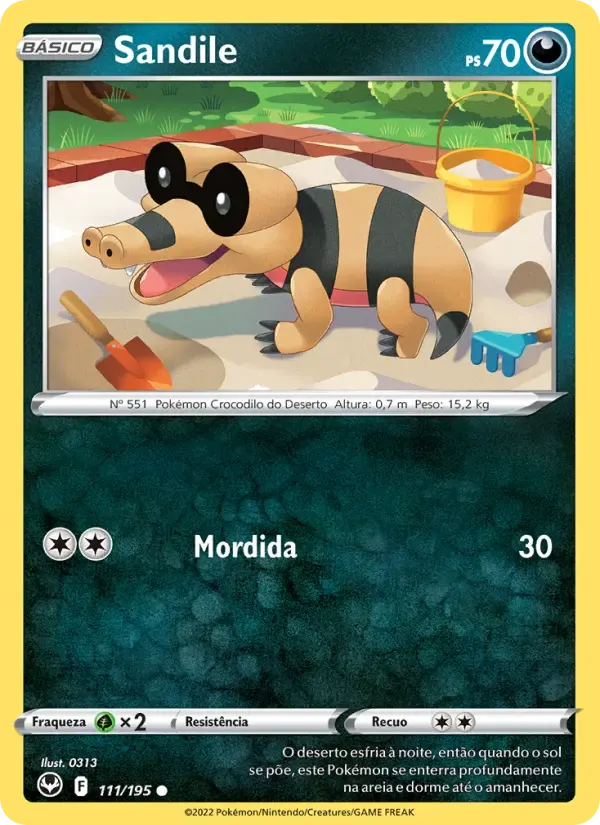 Sandile — Tempestade Prateada 111 Portuguese Pokémon card