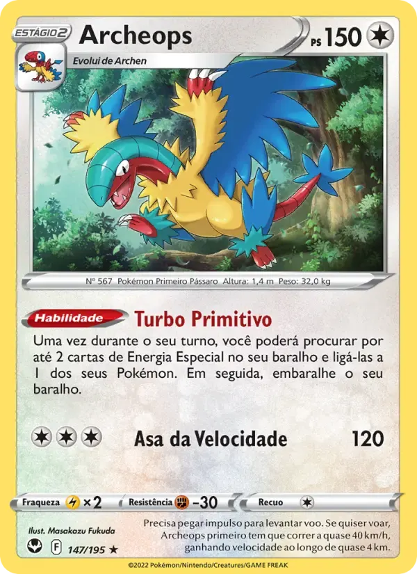 Archeops — Tempestade Prateada 147 Portuguese Pokémon card