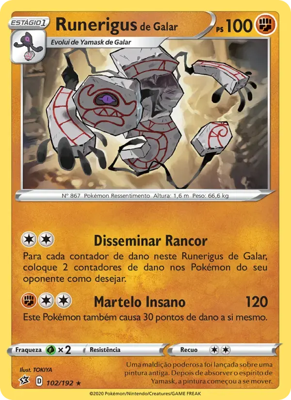 Runerigus de Galar — Rixa Rebelde 102 Portuguese Pokémon card