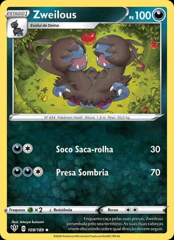 Zweilous — Escuridão Incandescente 109 Portuguese Pokémon card
