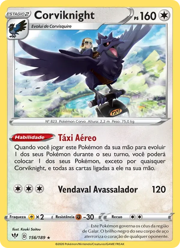 Corviknight — Escuridão Incandescente 156 Portuguese Pokémon card