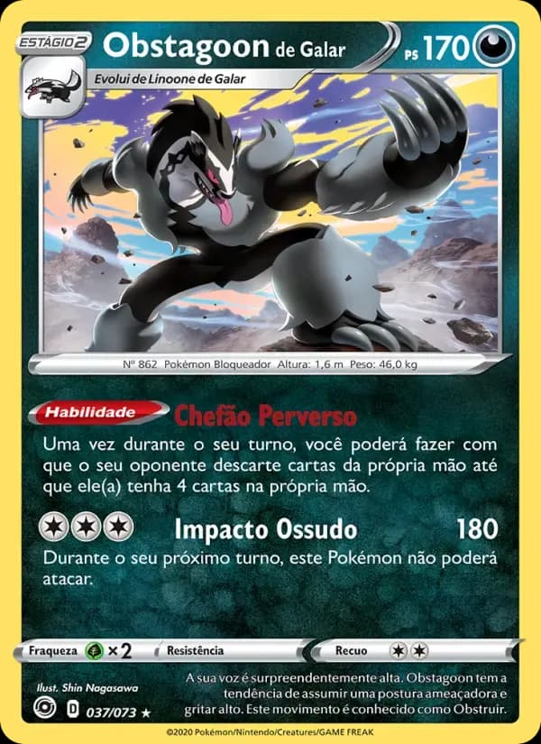 Obstagoon de Galar — Caminho do Campeão 37 Portuguese Pokémon card
