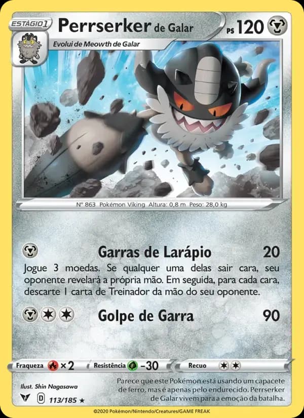 Perrserker de Galar — Voltagem Vívida 113 Portuguese Pokémon card