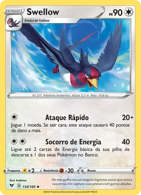 Swellow — Voltagem Vívida 134 Portuguese Pokémon card
