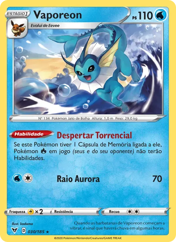Vaporeon — Voltagem Vívida 30 Portuguese Pokémon card
