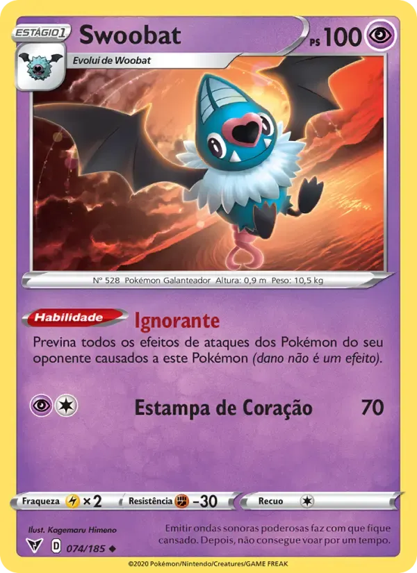 Swoobat — Voltagem Vívida 74 Portuguese Pokémon card