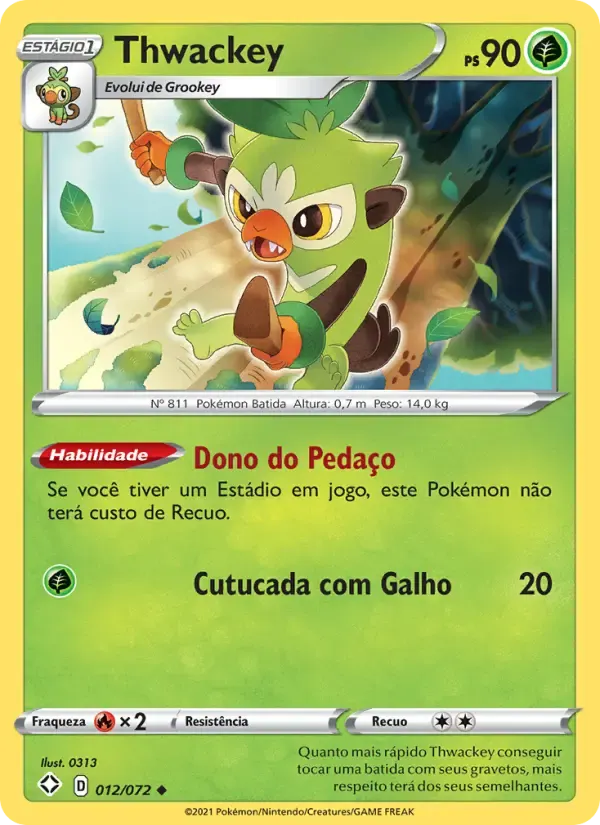 Thwackey — Destinos Brilhantes 12 Portuguese Pokémon card