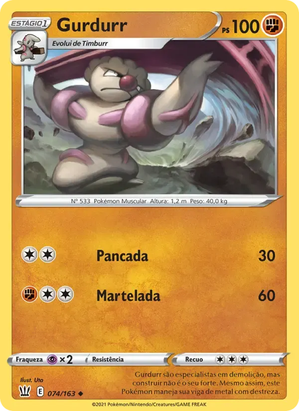 Gurdurr — Estilos de Batalha 74 Portuguese Pokémon card