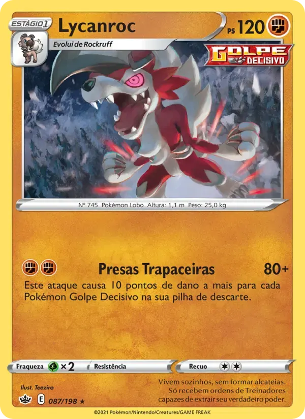 Lycanroc — Reinado Arrepiante 87 Portuguese Pokémon card