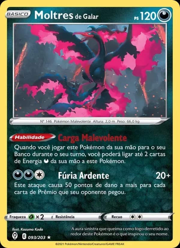 Moltres de Galar — Céus em Evolução 93 Portuguese Pokémon card