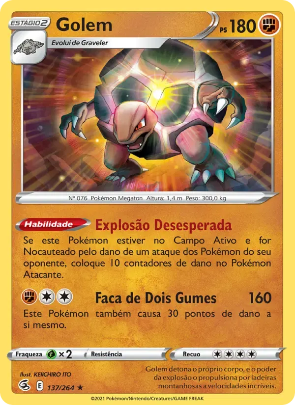 Golem — Golpe Fusão 137 Portuguese Pokémon card