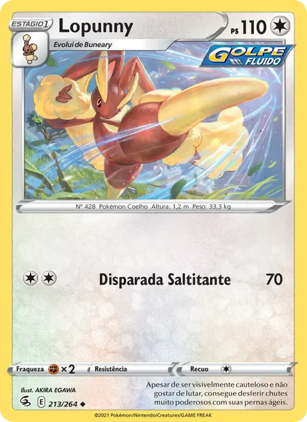 Lopunny — Golpe Fusão 213 Portuguese Pokémon card