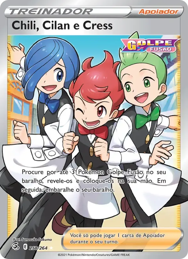 Chili, Cilan e Cress — Golpe Fusão 258 Portuguese Pokémon card