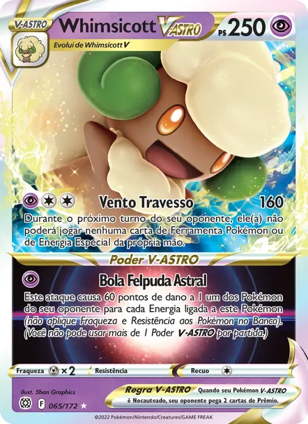 Whimsicott V-ASTRO — Astros Cintilantes 65 Portuguese Pokémon card