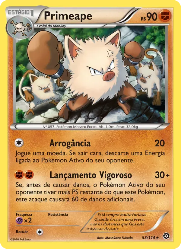 Primeape — Cerco de Vapor 53 Portuguese Pokémon card