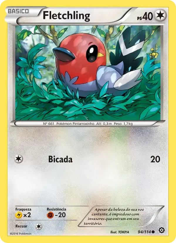 Fletchling — Cerco de Vapor 94 Portuguese Pokémon card