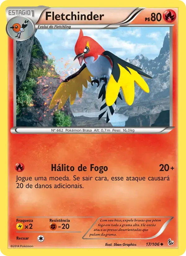 Fletchinder — Flash de Fogo 17 Portuguese Pokémon card